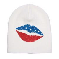 4th Of July Lips Celebration Short Acrylic Beanie