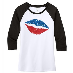 4th Of July Lips Celebration Women's Tri-Blend 3/4-Sleeve Raglan Shirt