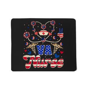 4th of July Va Nurse American Flag Sunflower Stethoscope Mousepad