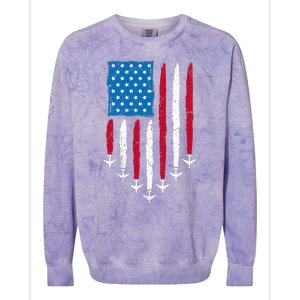 4th Of July Fourth 4 Patriotic Usa Flag Fighter Jets Colorblast Crewneck Sweatshirt