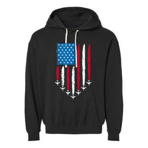 4th Of July Fourth 4 Patriotic Usa Flag Fighter Jets Garment-Dyed Fleece Hoodie