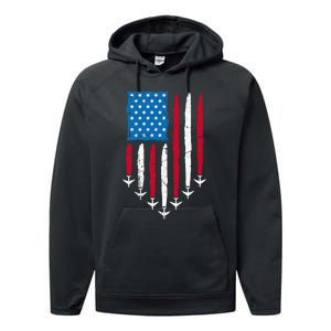 4th Of July Fourth 4 Patriotic Usa Flag Fighter Jets Performance Fleece Hoodie