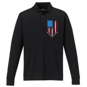 4th Of July Fourth 4 Patriotic Usa Flag Fighter Jets Performance Long Sleeve Polo