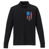 4th Of July Fourth 4 Patriotic Usa Flag Fighter Jets Performance Long Sleeve Polo