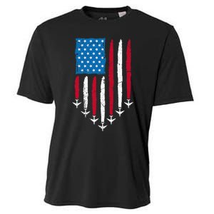 4th Of July Fourth 4 Patriotic Usa Flag Fighter Jets Cooling Performance Crew T-Shirt