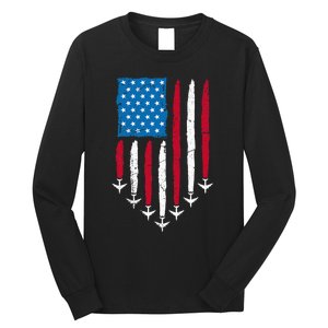 4th Of July Fourth 4 Patriotic Usa Flag Fighter Jets Long Sleeve Shirt