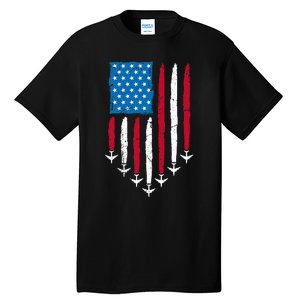 4th Of July Fourth 4 Patriotic Usa Flag Fighter Jets Tall T-Shirt