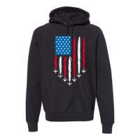 4th Of July Fourth 4 Patriotic Usa Flag Fighter Jets Premium Hoodie