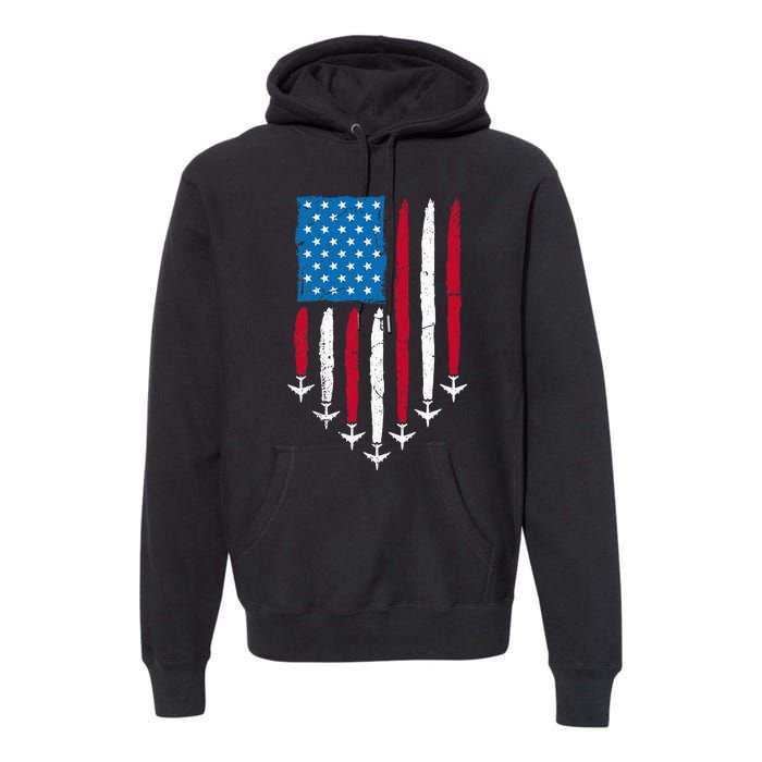 4th Of July Fourth 4 Patriotic Usa Flag Fighter Jets Premium Hoodie