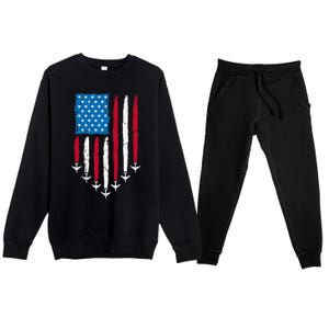 4th Of July Fourth 4 Patriotic Usa Flag Fighter Jets Premium Crewneck Sweatsuit Set