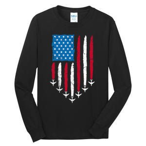 4th Of July Fourth 4 Patriotic Usa Flag Fighter Jets Tall Long Sleeve T-Shirt