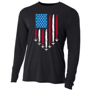 4th Of July Fourth 4 Patriotic Usa Flag Fighter Jets Cooling Performance Long Sleeve Crew