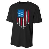 4th Of July Fourth 4 Patriotic Usa Flag Fighter Jets Performance Sprint T-Shirt