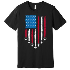 4th Of July Fourth 4 Patriotic Usa Flag Fighter Jets Premium T-Shirt