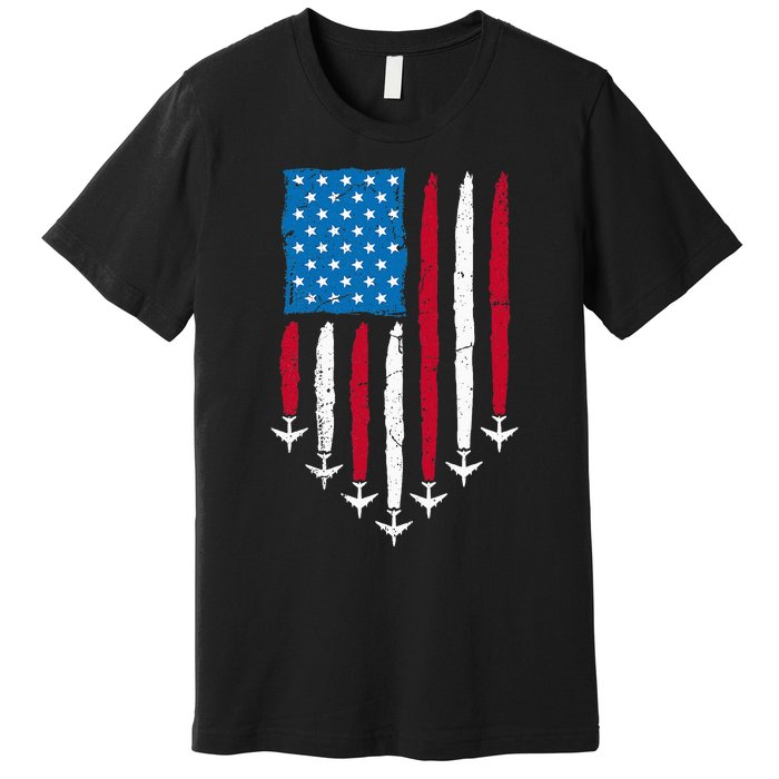 4th Of July Fourth 4 Patriotic Usa Flag Fighter Jets Premium T-Shirt