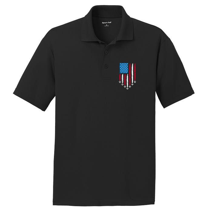 4th Of July Fourth 4 Patriotic Usa Flag Fighter Jets PosiCharge RacerMesh Polo