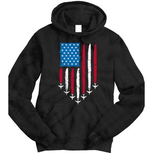 4th Of July Fourth 4 Patriotic Usa Flag Fighter Jets Tie Dye Hoodie