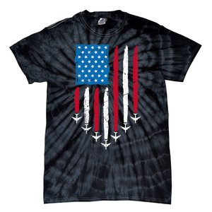 4th Of July Fourth 4 Patriotic Usa Flag Fighter Jets Tie-Dye T-Shirt