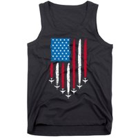 4th Of July Fourth 4 Patriotic Usa Flag Fighter Jets Tank Top