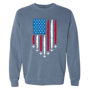 4th Of July Fourth 4 Patriotic Usa Flag Fighter Jets Garment-Dyed Sweatshirt