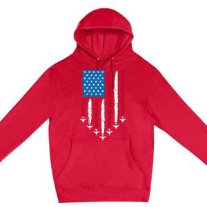 4th Of July Fourth 4 Patriotic Usa Flag Fighter Jets Premium Pullover Hoodie