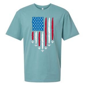 4th Of July Fourth 4 Patriotic Usa Flag Fighter Jets Sueded Cloud Jersey T-Shirt