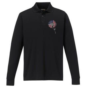 4th Of July Be Kind Sunflower Red White And Blue Performance Long Sleeve Polo