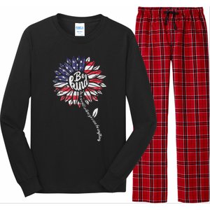 4th Of July Be Kind Sunflower Red White And Blue Long Sleeve Pajama Set