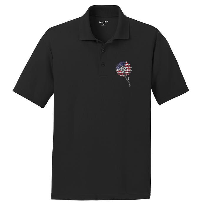 4th Of July Be Kind Sunflower Red White And Blue PosiCharge RacerMesh Polo