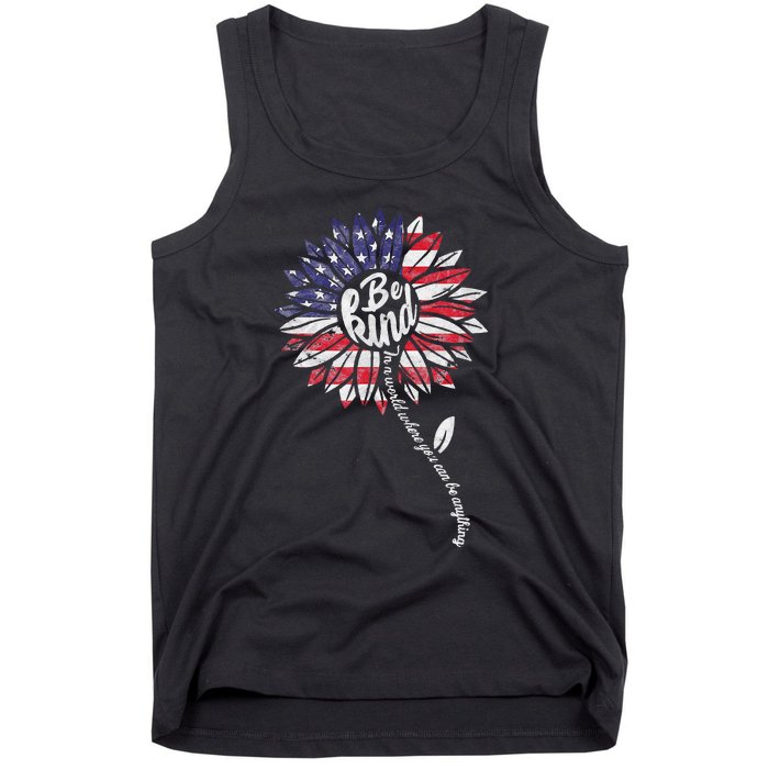 4th Of July Be Kind Sunflower Red White And Blue Tank Top