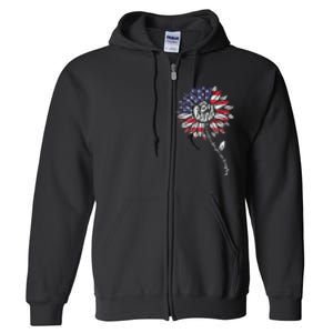 4th Of July Be Kind Sunflower Red White And Blue Full Zip Hoodie