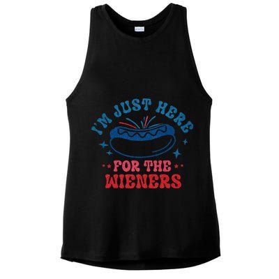 4th Of July Im Just Here For The Wieners Ladies PosiCharge Tri-Blend Wicking Tank