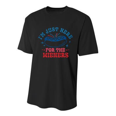4th Of July Im Just Here For The Wieners Youth Performance Sprint T-Shirt