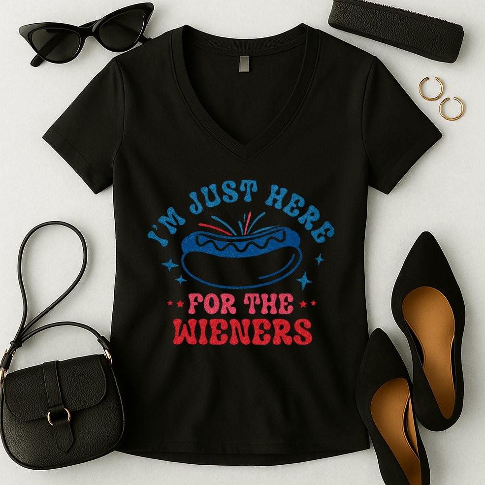 4th Of July Im Just Here For The Wieners Women's V-Neck T-Shirt
