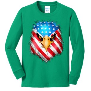 4th Of July Patriotic Eagle Usa American Flag Kids Long Sleeve Shirt