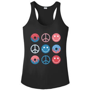 4th Of July USA Summer Peace Sign Happy Face Donut Retro Gift Ladies PosiCharge Competitor Racerback Tank