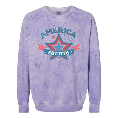 4th Of July Retro America Est. 1776 Gift Colorblast Crewneck Sweatshirt