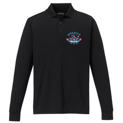 4th Of July Retro America Est. 1776 Gift Performance Long Sleeve Polo