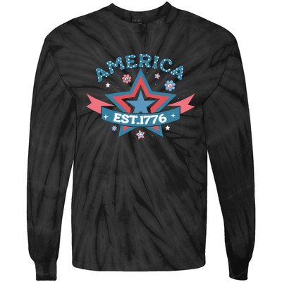 4th Of July Retro America Est. 1776 Gift Tie-Dye Long Sleeve Shirt