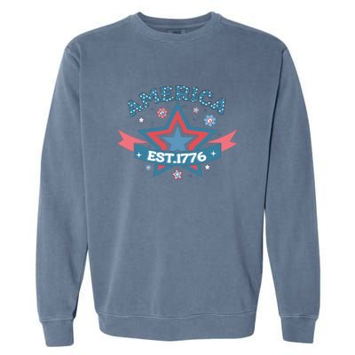 4th Of July Retro America Est. 1776 Gift Garment-Dyed Sweatshirt