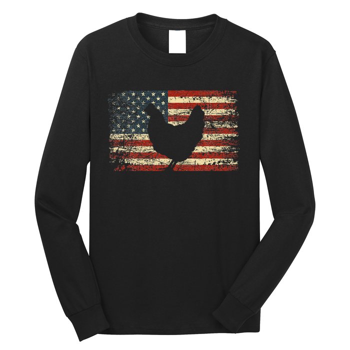 4th Of July Chicken Patriotic American Flag Women Girl Kids Long Sleeve Shirt