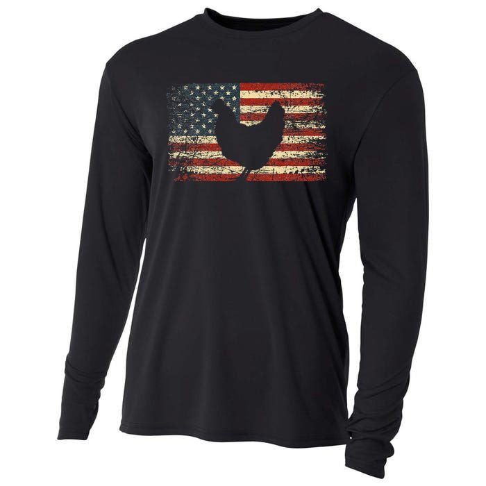 4th Of July Chicken Patriotic American Flag Women Girl Kids Cooling Performance Long Sleeve Crew