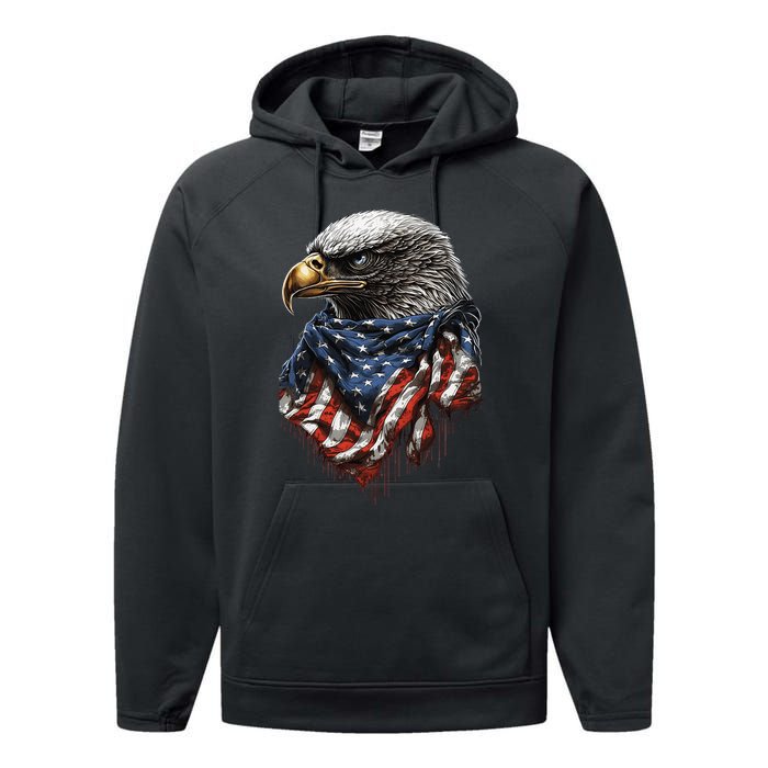 4th Of July Bald Eagle American US Flag Country 4th Of July Performance Fleece Hoodie