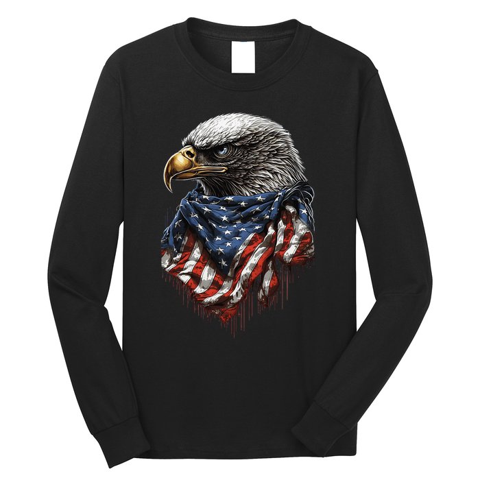 4th Of July Bald Eagle American US Flag Country 4th Of July Long Sleeve Shirt