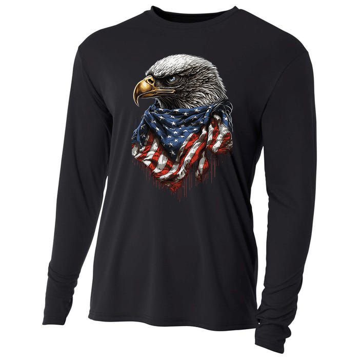 4th Of July Bald Eagle American US Flag Country 4th Of July Cooling Performance Long Sleeve Crew