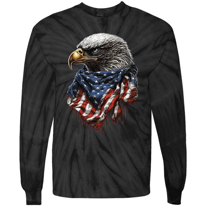 4th Of July Bald Eagle American US Flag Country 4th Of July Tie-Dye Long Sleeve Shirt