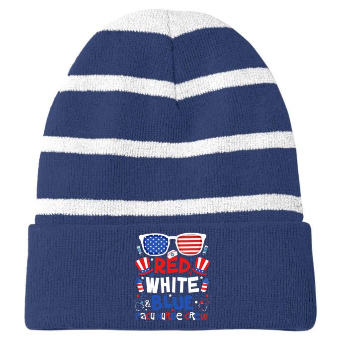 4th Of July Red White Blue PACU Nurse Crew Patriotic Nursery Striped Beanie with Solid Band