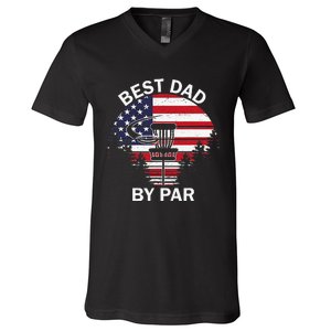 4th Of July Best Dad By Par Disc Golf Fathers Day V-Neck T-Shirt