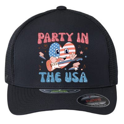 4th Of July Retro Funny Party In The USA Music Gift Flexfit Unipanel Trucker Cap