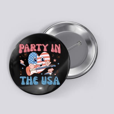 4th Of July Retro Funny Party In The USA Music Gift Button